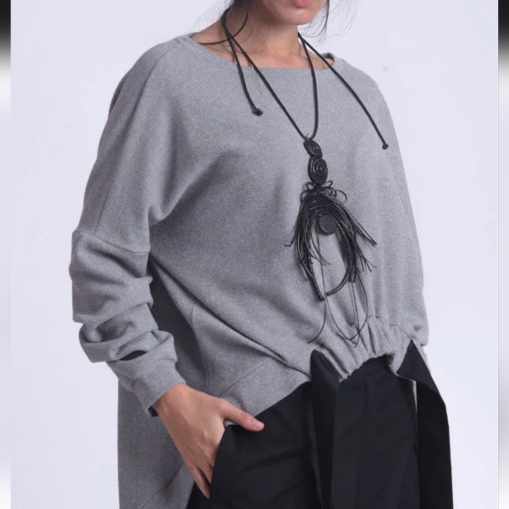 Gray Sweater With Black Satin Tie sz 5xl